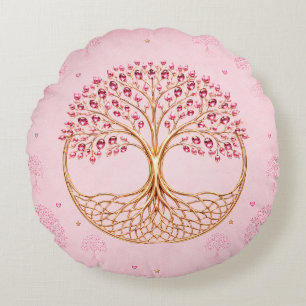 Baum-des-Lebens-Design-Wurfkissen Soft Pink Rundes Kissen