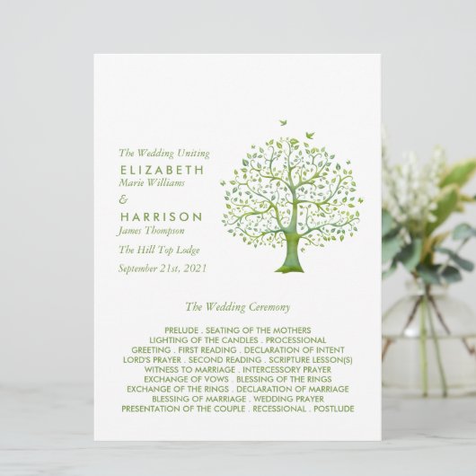 Baum des Lebens, Elegante Hochzeit Programm (Stehend Vorderseite)