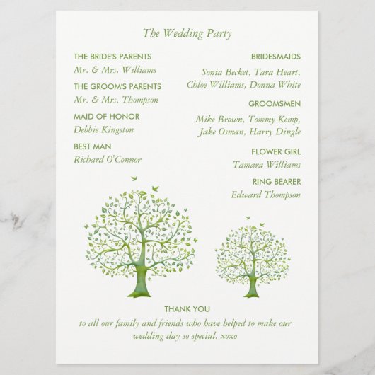 Baum des Lebens, Elegante Hochzeit Programm (Rückseite)