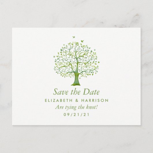 Baum des Lebens, Elegante Hochzeit Save the Date Ankündigungspostkarte (Vorderseite)
