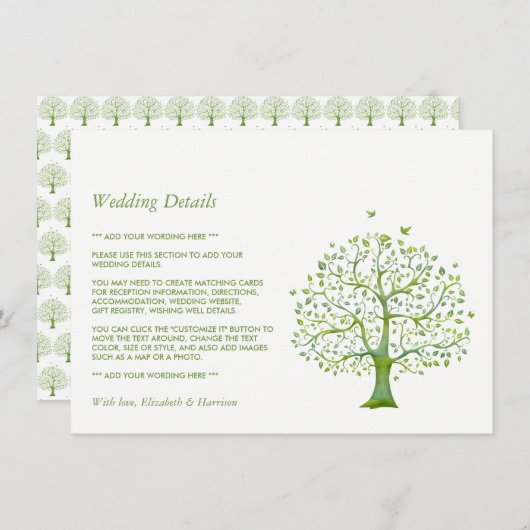 Baum des Lebens, Elegante Hochzeitsdetails Begleitkarte (Vorne/Hinten)