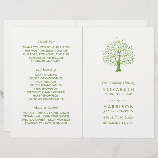 Baum des Lebens, elegantes Hochzeitsprogramm (Vorne/Hinten)