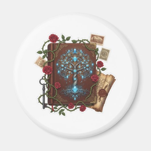 Baum des Lebens Fantasy-Zauberbuch-Design Magnet (Vorne)
