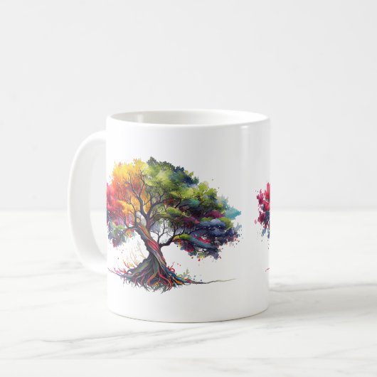 Baum des Lebens farbenfrohe Aquarellfarben Kaffeetasse (Vorderseite Links)