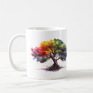 Baum des Lebens farbenfrohe Aquarellfarben Kaffeetasse