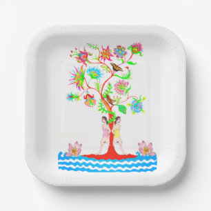 Baum des Lebens. Flora und Fauna Pappteller