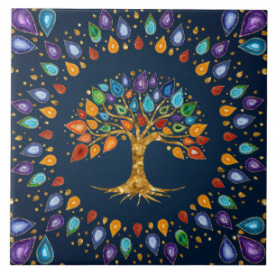 Baum des Lebens - Geode Agate Blätter Fliese