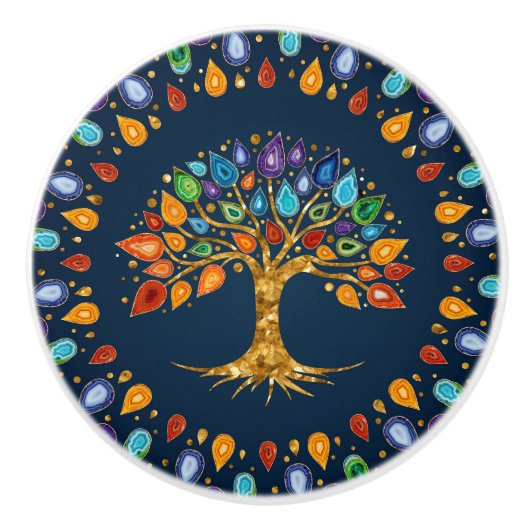 Baum des Lebens - Geode Agate Blätter Keramikknauf (Vorderseite)