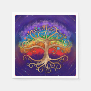 Baum des Lebens Golden Swirl und Regenbogen Serviette