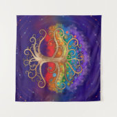 Baum des Lebens Golden Swirl und Regenbogen Wandteppich (Vorderseite (Horizontal))