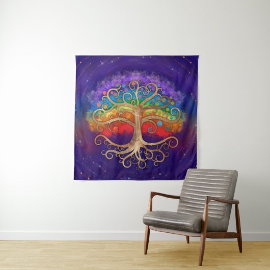 Baum des Lebens Golden Swirl und Regenbogen Wandteppich (Beispiel)