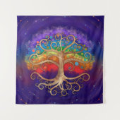 Baum des Lebens Golden Swirl und Regenbogen Wandteppich (Vorderseite)