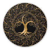 Baum des Lebens Goldene Spirale und Edelsteine Keramikknauf (Vorderseite)