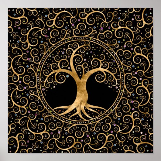 Baum des Lebens Goldene Spirale und Edelsteine Poster (Vorne)
