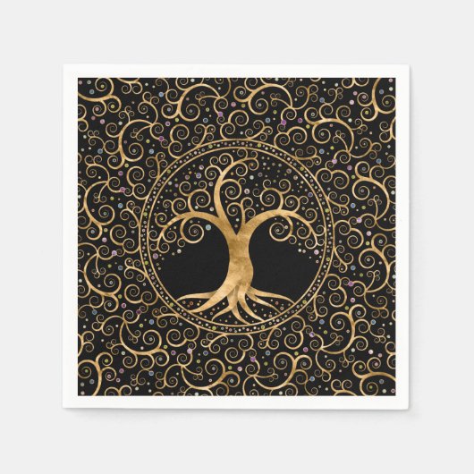 Baum des Lebens Goldene Spirale und Edelsteine Serviette (Vorderseite)