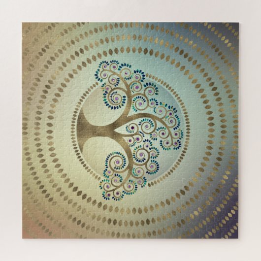 Baum des Lebens Goldene Spirale und Marmor Puzzle (Horizontal)