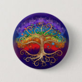 Baum des Lebens Goldener Swirl und Regenbogen Button (Vorderseite)