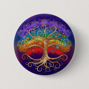 Baum des Lebens Goldener Swirl und Regenbogen Button