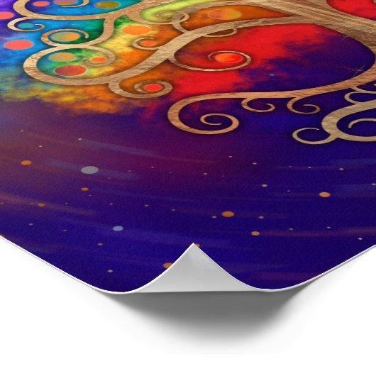 Baum des Lebens Goldener Swirl und Regenbogen Poster (Ecke)