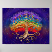 Baum des Lebens Goldener Swirl und Regenbogen Poster (Vorne)