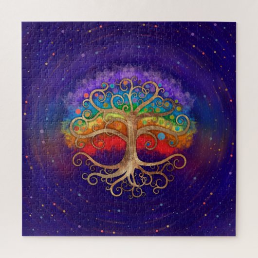 Baum des Lebens Goldener Swirl und Regenbogen Puzzle (Vertikal)