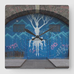 Baum des Lebens Graffiti Quadratische Wanduhr