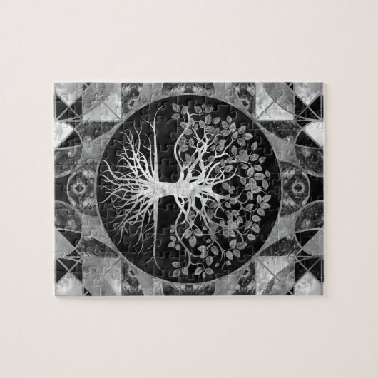 Baum des Lebens - graue Skala Edelstein Puzzle (Horizontal)