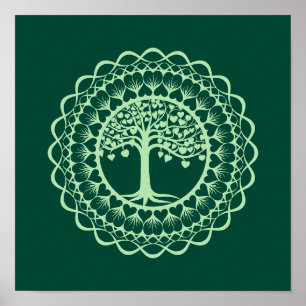 Baum des Lebens (grün) Mandala Print Poster