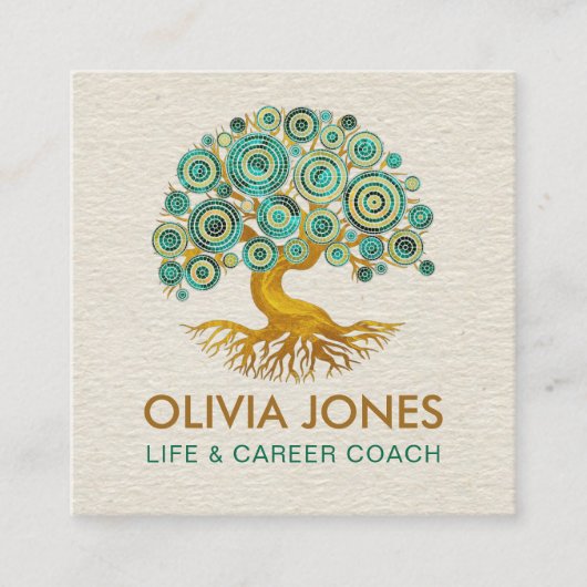 Baum des Lebens - Grüne Mosaikkreise Quadratische Visitenkarte (Vorderseite)