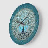 Baum des Lebens Herz in blauen Farben Große Wanduhr (Winkel)