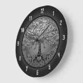 Baum des Lebens Herz in Schwarz-Weiß Große Wanduhr (Winkel)