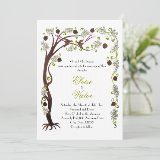 Baum des Lebens Hochzeitsankündigung, vertikale Einladung (Stehend Vorderseite)