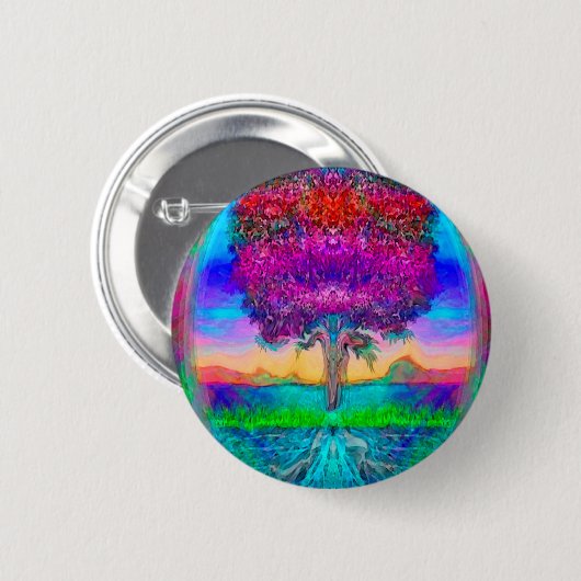 Baum des Lebens in den Regenbogen-Farben Button (Vorne & Hinten)