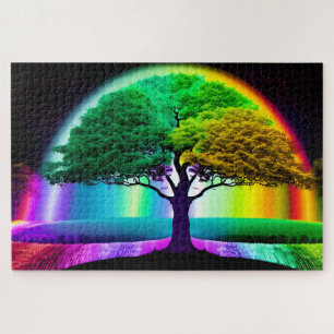 Baum des Lebens in Multicolor Halo Unterm Night Sk Puzzle