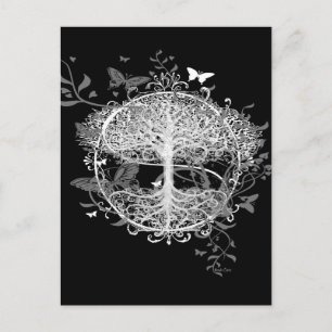 Baum des Lebens in Weiß mit Schmetterlingen Postkarte