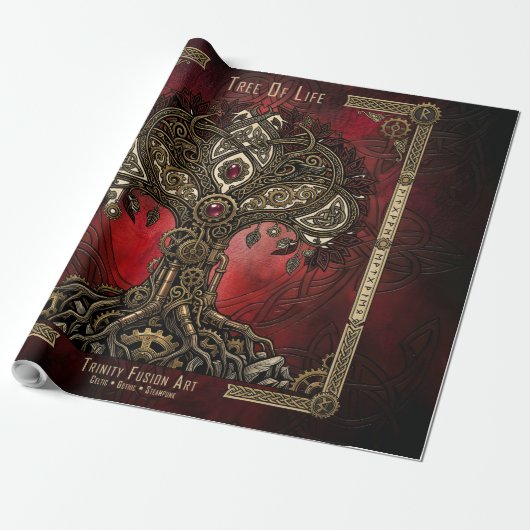 Baum des Lebens – keltischer gotischer Steampunk Geschenkpapier (Ungerollt)