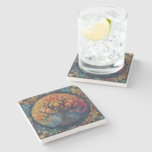 Baum des Lebens Keltischer Stone Untersetzer (Seitenansicht)