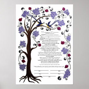 Baum des Lebens Ketubah & Granatäpfel, Portrait (h Poster