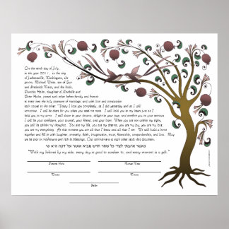 Baum des Lebens Ketubah mit einem hebräischen Zita Poster