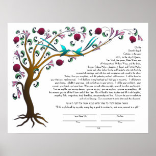 Baum des Lebens Ketubah mit einem hebräischen Zita Poster