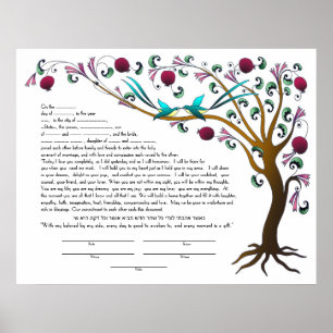 Baum des Lebens Ketubah mit einem hebräischen Zita Poster