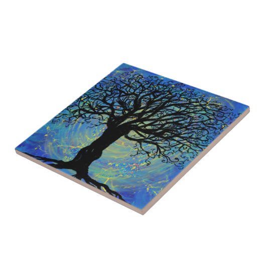 Baum des Lebens lila Fantasiegemälde Fliese (Seite)