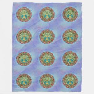 Baum des Lebens - Mandala Nahtloses Muster 1 Fleecedecke