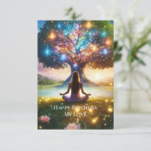 Baum des Lebens & Meditation glänzende Lichter bun Einladung (Stehend Vorderseite)