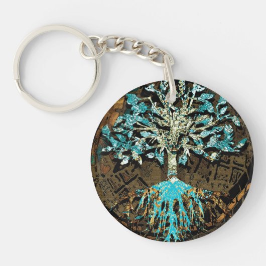 Baum des Lebens mit den grünen und blauen Farben Schlüsselanhänger (Vorderseite)