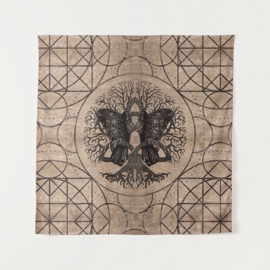 Baum des Lebens - mit hölzerner Beschaffenheit der Wandteppich (Vorderseite)