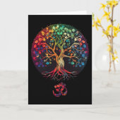 Baum des Lebens mit Om-Symbol Yoga Karte (Gelbe Blume)