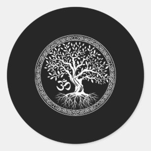 Baum des Lebens mit Om-Symbol Yoga Zen-Meditations Runder Aufkleber