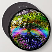 Baum des Lebens mit Regenbogen-Herzen Button (Vorne & Hinten)