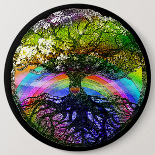 Baum des Lebens mit Regenbogen-Herzen Button